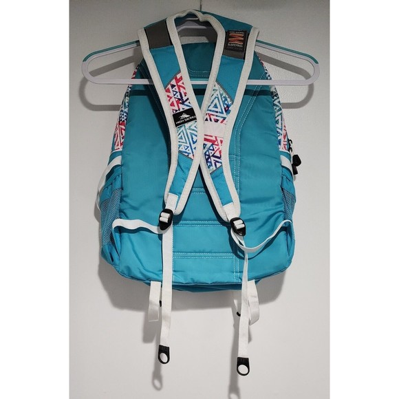 High Sierra Hiking Backpack Suspension System Teal Pink White Geometric Pattern - Picture 4 of 16